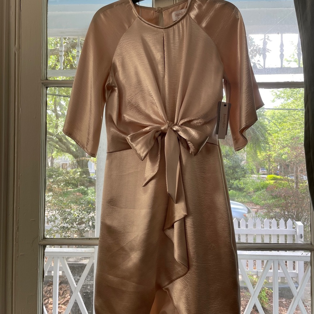 Laundry by Shelli Segal gold satin tie dress